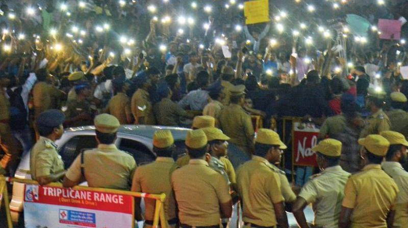 Agitations and demonstrations are banned in Marina Beach through the powers derived by the City Police Commissioner from section 41(2) of the Madras City Police Act.