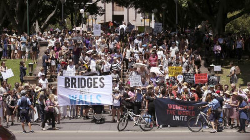 People gather at Hyde Park during the Womens March rally in Sydney, Australia, Saturday. (Photo: AP)