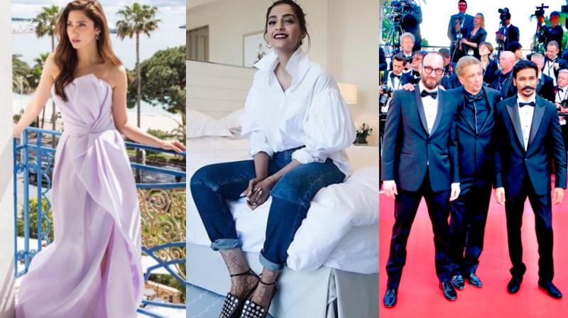 Mahira Khan, Sonam Kapoor Ahuja and Dhanush at Cannes 2018.