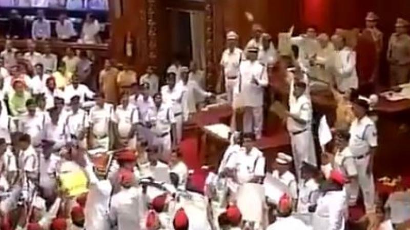 Uproar in UP Assembly over failing law and order, paper balls thrown at Guv