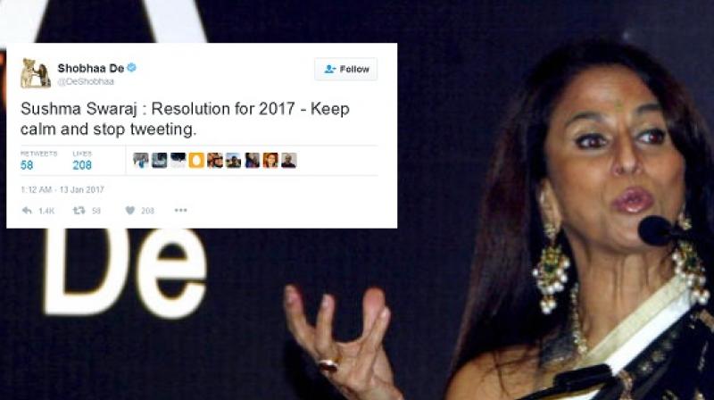 The columnnist tweeted saying that keeping calm and not tweeting should be Shobhaa Des new year resolution. (Photo: AFP)