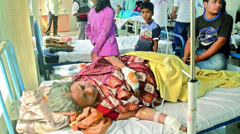 Injured of the Hirakand Express train mishap get treated at Rayagada District Headquarters Government Hospital on Sunday (Photo: DC)