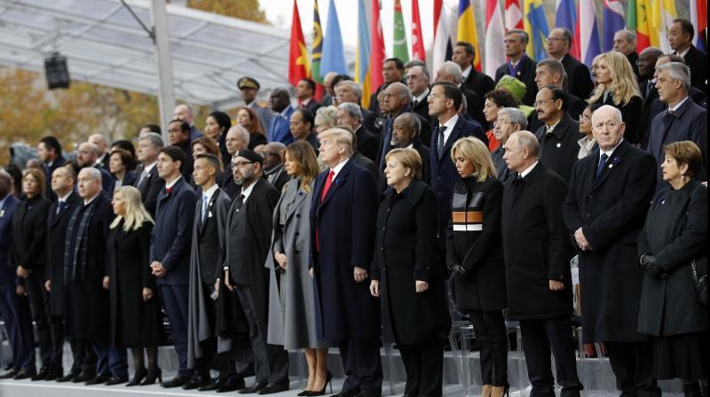 Heads of states and world leaders attend ceremonies at the Arc de Triomphe Sunday, Nov. 11, 2018 in Paris. (Photo: AP)