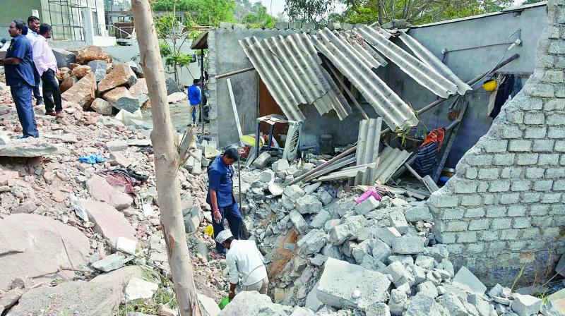 Blasting of rocks done at a vacant plot in Jubilee Hills. (Photo: DC)