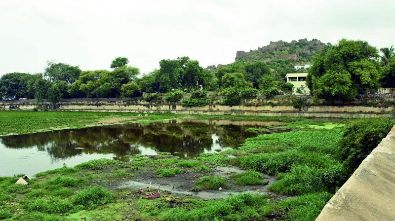 A view of the Katora Houz at Golconda which is now a curse for the locals as a pungent smell emerges from the tank