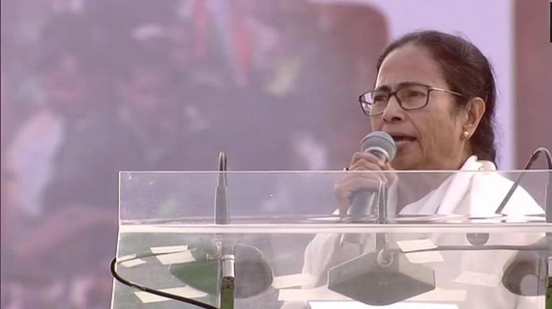 Addressing an opposition rally at Brigade Parade Grounds here called by her, she also promised to work together along with other opposition parties. Who will be the prime minister will be decided after the polls, she said. (Photo: ANI | Twitter)