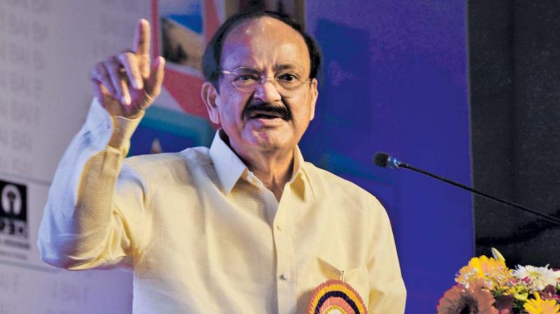 Union information and broadcasting minister  M. Venkaiah Naidu addresses the gathering at the platinum jubilee celebrations of Builders Association of India on Saturday. (Photo: DC)