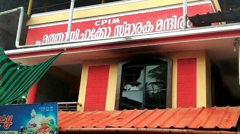 CPM Thodannur branch office that came under attack on Saturday. (Photo: DC)