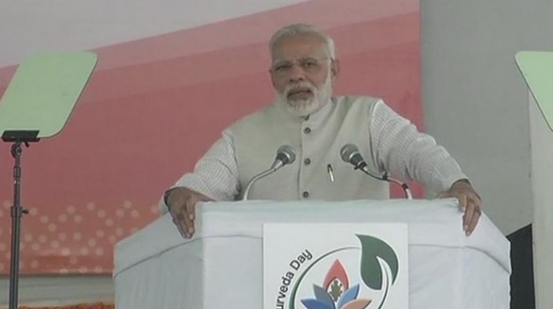 Addressing a gathering after dedicating the countrys first All India Institute of Ayurveda to the nation in Delhi, the Prime Minister noted that the world is heading back to nature and wellness. (Photo: ANI | Twitter)