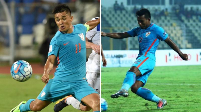 Sunil Chhetri and Jeje Lalpekhlua found the back of the net to help India escape with draw against spirited Myanmar. (Photo: PTI/Twitter)
