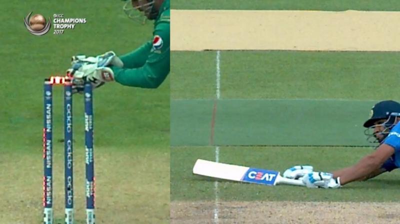 In Rohit Sharmas case, his bat had bounced up into the air, and no part of his bat was actually grounded behind the popping crease. (Photo: Screengrab/ ICC)