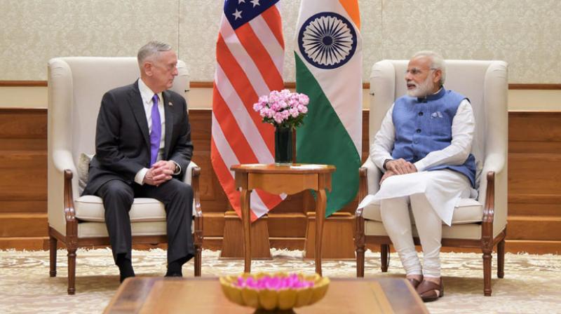 The US Defence Secretary Jim Mattis calls on the Prime Minister Narendra Modi, in New Delhi (Photo: PIB)