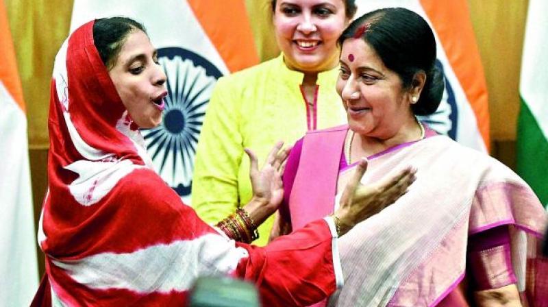 Sushma had met Geeta last December in the city and assured her that the Centre is making every effort to trace her parents.(Photo: PTI)