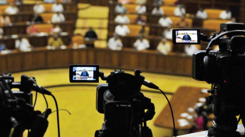 TV cameras focused on finance minister during the Budget. 	(Photo: A.V. MUZAFAR)