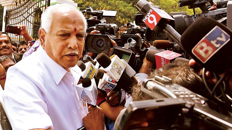 Former CM B.S. Yeddyurappa outside the CBI court in Bengaluru after his acquittal.