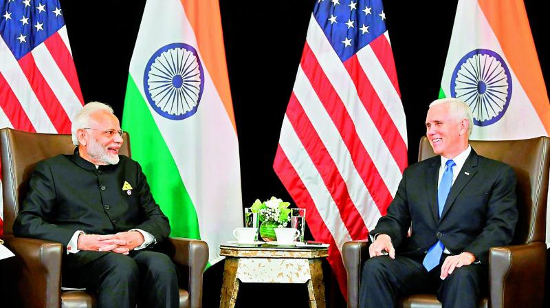 Prime Minister Narendra Modi and US vice-president Mike Pence