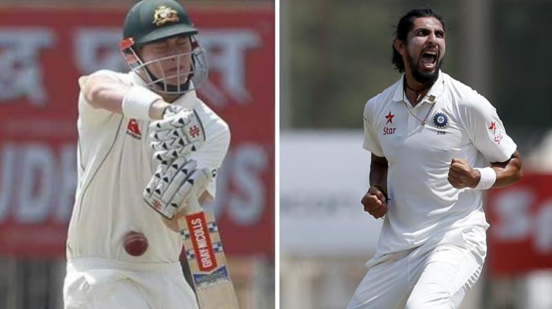 Following a couple of minutes delay, Ishant Sharma resumed his over and charged Matt Renshaw with a short-pitched delivery that hit the youngsters thigh pad and climbed straight up to hit the chin through the gap of the helmet grill. (Photo: BCCI / AP)
