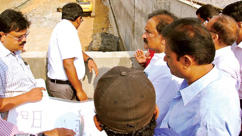 Bengaluru Development Minister K.J. George during an inspection of major infrastructure projects across Bengaluru on Tuesday. (Photo: DC)