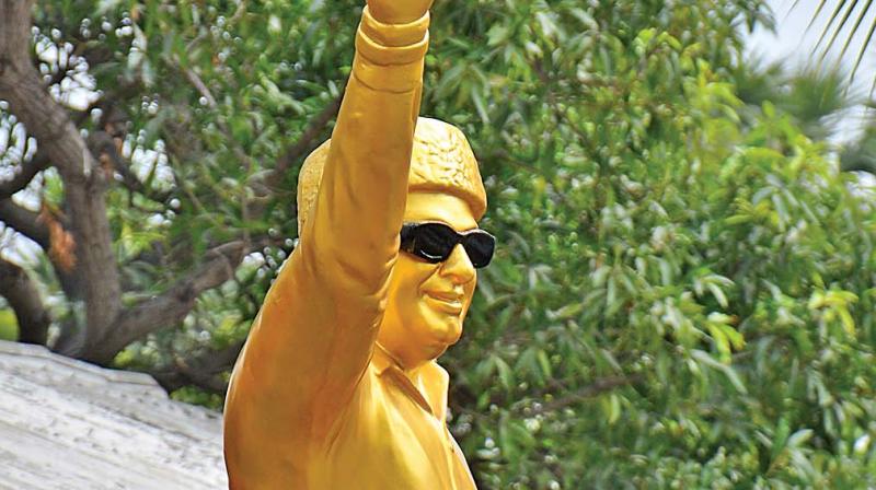 The MGR statue at the MGR gardens in Ramapuram gardens cleaned up for birth anniversary celebrations of the former chief minister falling on Tuesday. The state had announced a public holiday as part of the celebrations. (Photo: DC)