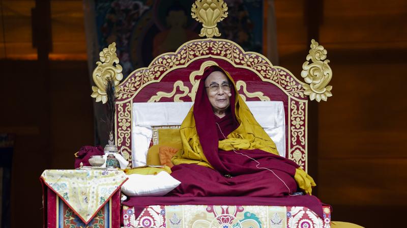 Tibetan spiritual leader the Dalai Lama gives teachings to devotees at the Buddha Park in Bomdila, Arunachal Pradesh. (Photo: AP)