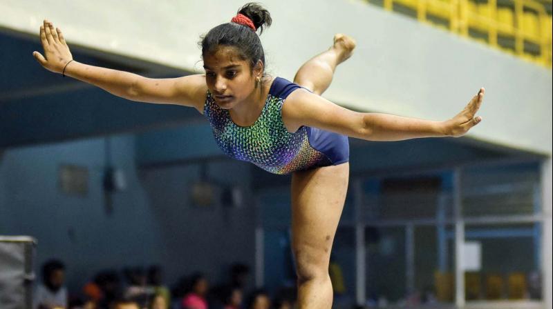 A gymnast performs at the Dasara Games in Mysuru on Friday (Image DC)