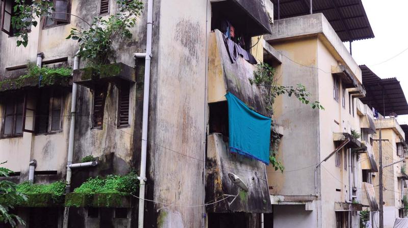 The dilapidated police quarters at Pavamani Road near City Police Commissioners office, Kozhikode.