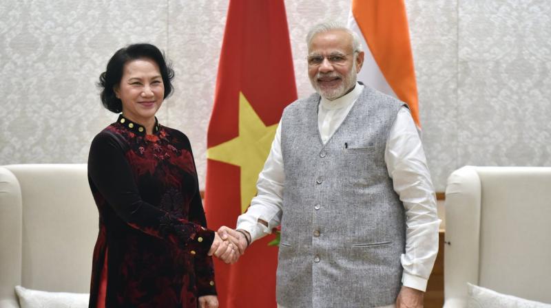 Chairperson of the National Assembly of Vietnam Ngâ€‹uyen Thi Kim Ngan with Prime Minister Narendra Modi. (Photo: Twitter)