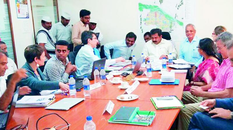 Krishna district collector Babu A., Amaravati Metro officials meeting with representatives of funding agencies from France and Germany in Vijayawada on Tuesday. (Photo: DC)