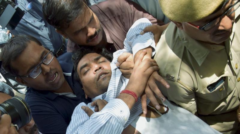 AAP MLA Kapil Mishra fainted after his press conference on revelations on AAPs finances, being taken to the Ram Manohar Lohia Hospital, in New Delhi on Sunday. (Photo: PTI)