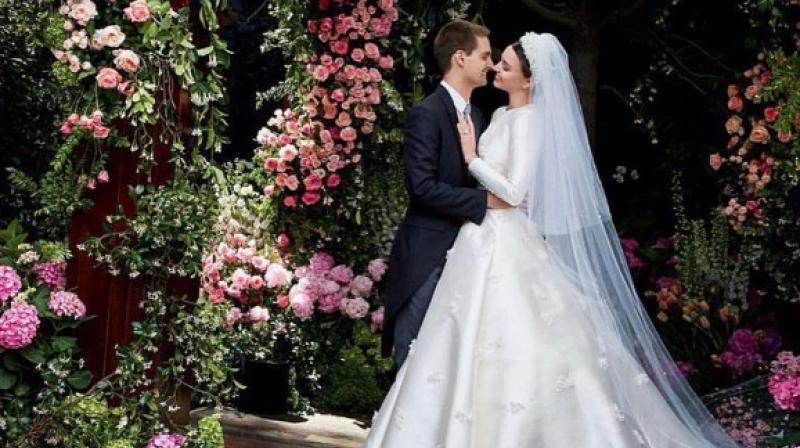 Miranda Kerr and Evan Spiegel on their wedding day. (Photo: Instagram / Miranda Kerr)