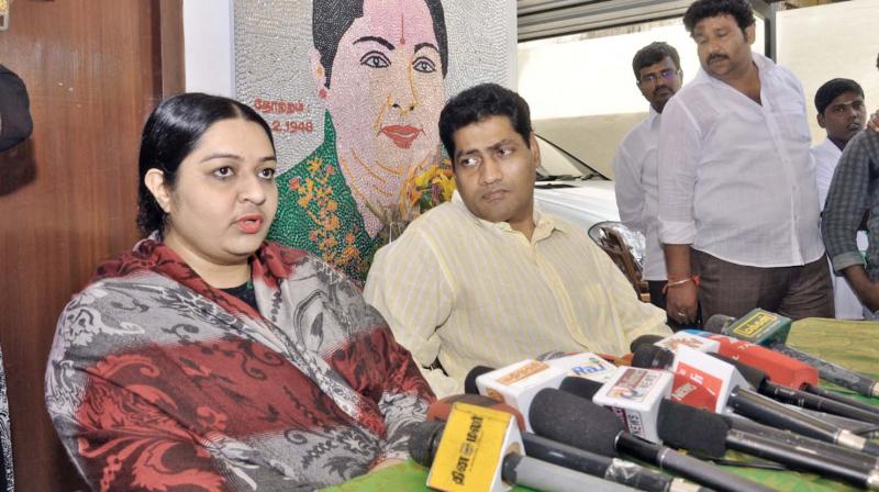 Deepa Jayakumar, neice of late Jayalalithaa,  during a press conference in the city on Sunday.