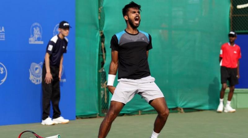 Sumit Nagal reacts after beating beat Spains Adrian Menendez-Maceiras of Spain. (Photo: DC File)