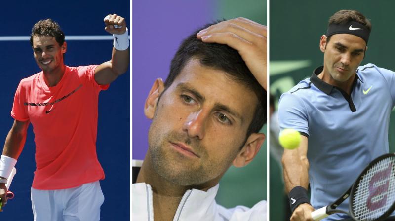 Rafael Nadal (left) defending champion Roger Federer (right) and Novak Djokovic  at the top of the mens seedings