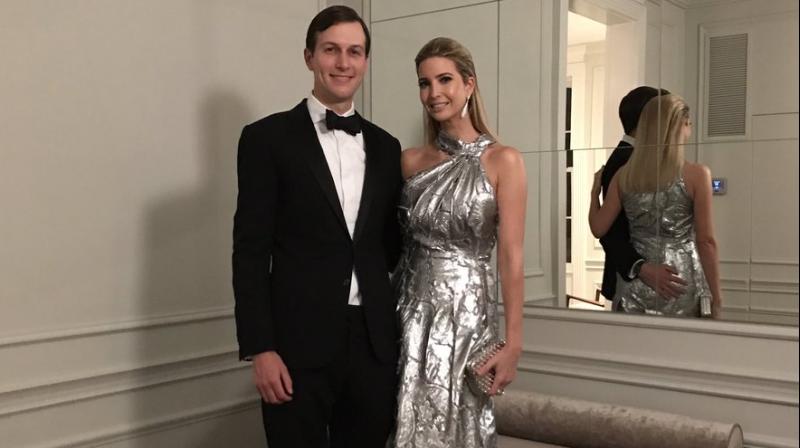 Ivanka Trump and her husband Jared Kushner were dressed to the nines, were she was pictured wearing a USD 5000 Carolina Herrera-designed metallic silver gown. (Photo: Twitter/Ivanka Trump)