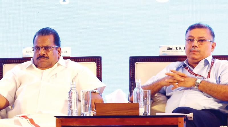 Industries minister E.P. Jayarajan and additional chief secretary (local self government) T.K. Jose at the ASCEND 19 meet in Kochi.  (DC)