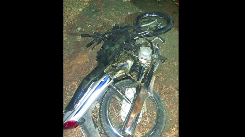 The bike that was run over by the cement-laden truck driven by drunk driver Anantaiah. (Photo: DC)