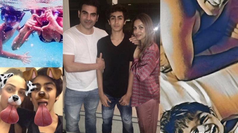 The pictures that Malaika Arora Khan shared of Arhaan with her and Arbaaz Khan on Instagram.