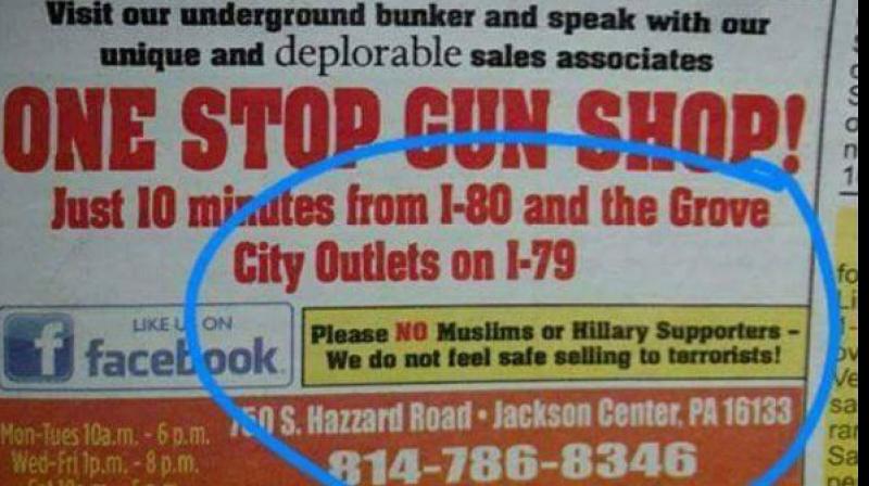 US gun stores ad sparks row, says wont sell to Muslims, Clinton backers