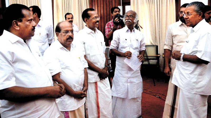 Chief Minister Pinarayi Vijayan, Speaker P. Sreeramakrishnan, Ministers E.P. Jayarajan, G. Sudhakaran, T.P. Ramakrishnan, and Kadannappalli Ramachandran. 	 DC File