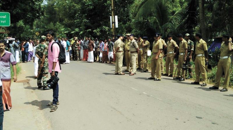 Tight police security was arranged before the body of Ramith was brought to Pinarayi on Thursday.