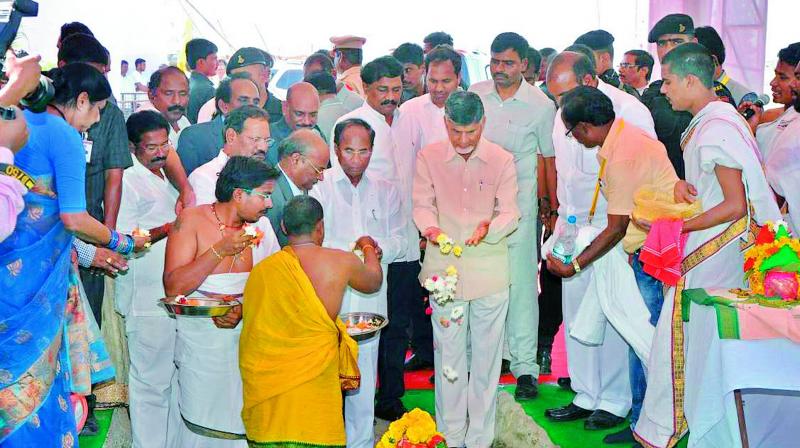 Chief Minister N. Chandrababu Naidu laid foundation stone for construction of the ropeway to hilltop Kotappakonda on Saturday.