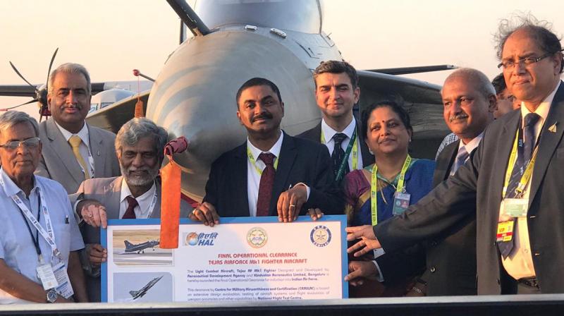 At a special ceremony at the Aero India 2019 - Indias biennial air show in Bengaluru- the countrys military aviation regulator handed over the final operational clearance certificate and other release-to-service documents to Chief of Air Staff Air Marshal Birender Singh Dhanoa. (Photo: Twitter | @DRDO)