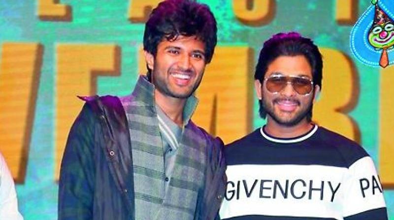 The next day, Allu Arjun attended for a pre-release event in Hyderabad of the film Taxiwala that stars Vijay Deverakonda.
