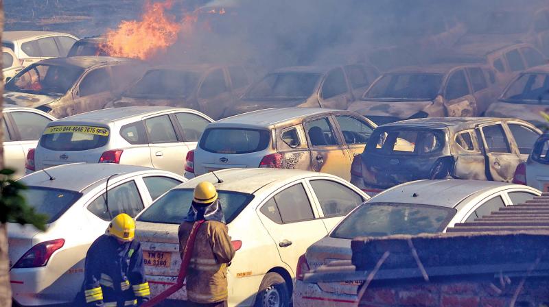 This was the second major fire of parked cars over the weekend, with a fire destroying at least 300 cars in the Aero Show in Bengaluru on Saturday in Yelahanka.