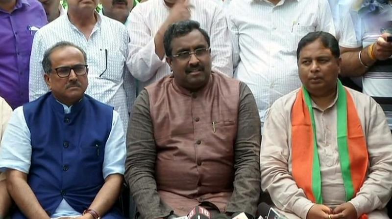 BJP National General Secretary Ram Madhav said the allegation on BJP minister being pro-rapists are not true and that the lawmakers had no intention to hamper the investigation in the Kathua rape case. (Photo: ANI | Twitter)