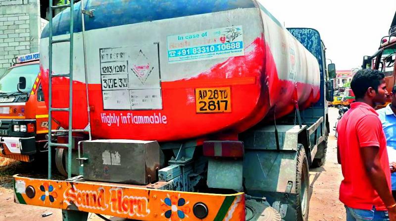 One of the many Indian Oil Corporation tankers were diverted to a garage for illegal sale of fuel in Hyderabad.  (Photo:DECCAN CHRONICLE)