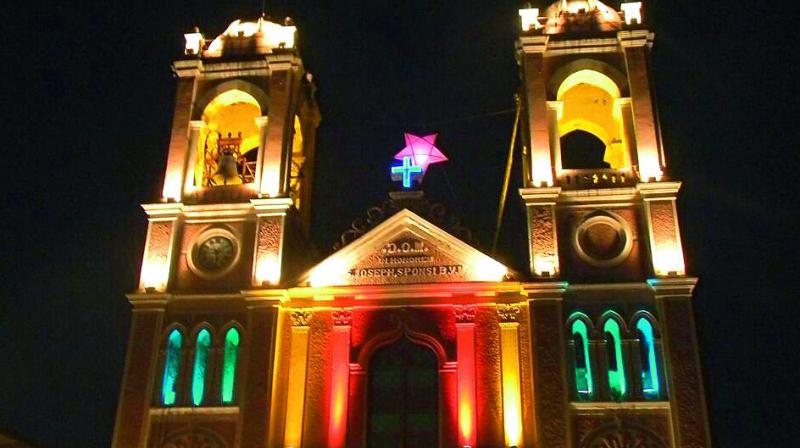 The St. Josephs Cathedral in Gunfoundry is lit up beautifully for Christmas