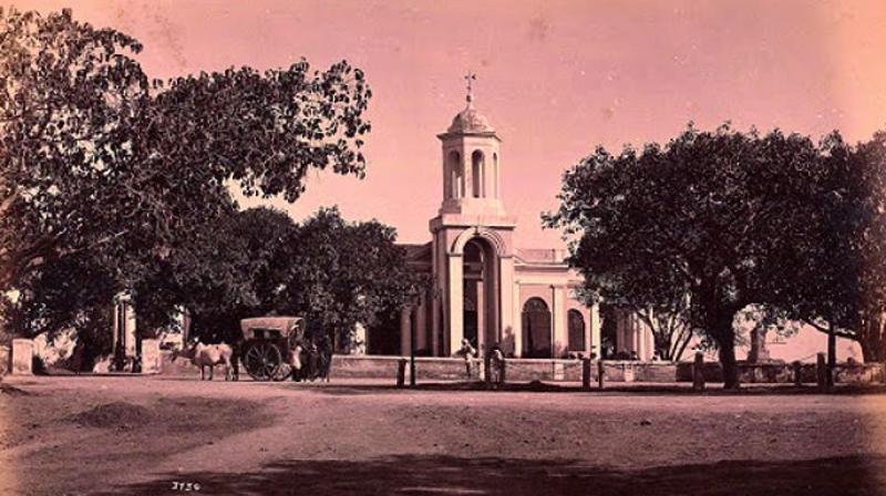 An old photograph of the Church of St John the Baptist in Secunderabad.