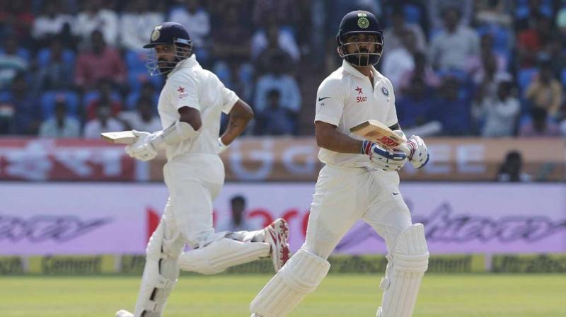 Virat Kohli (111 not out) scored his 16th Test 100 after Murali Vijay (108) batted solidly in the company of Cheteshwar Pujara (83). (Photo: BCCI)