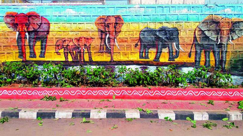 With prompt action taken by the GHMC, the paintings as well as the plants are now being given importance.